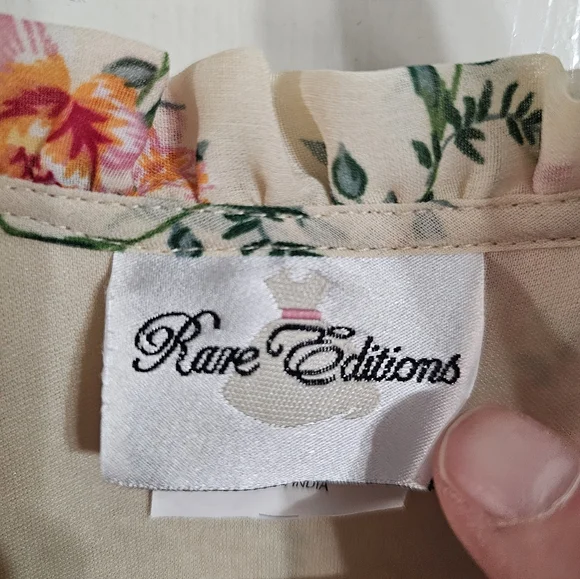 Rare Editions Size 16 Dress Ivory Chiffon Floral Smocked Boho Boutique Timeless - Picture 4 of 7